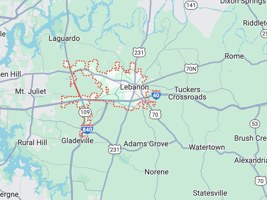 Map of Lebanon TN