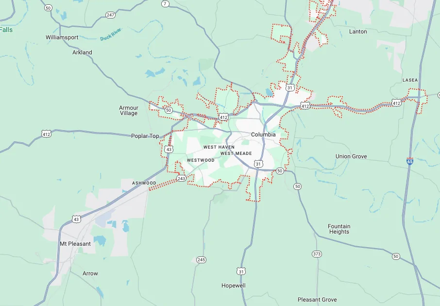 Map of Columbia TN